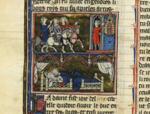 Histoire de Merlin ; Arrivée d'Uterpandragon à Tintagel ; Conception d'Arthur. Roman du XIIIe siècle - Cultea