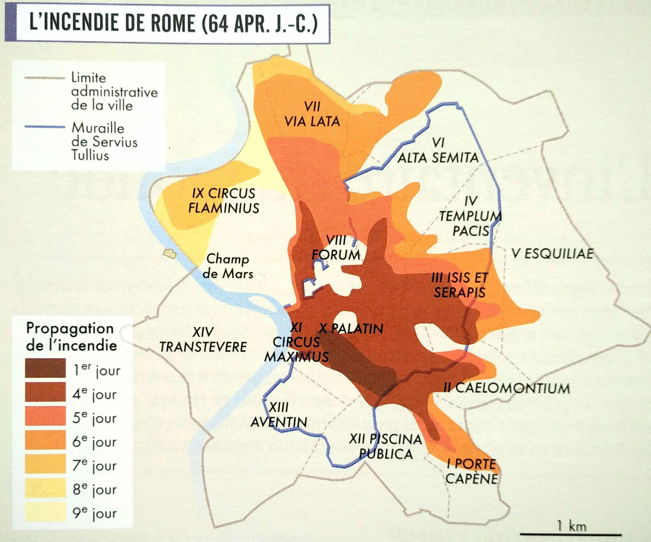 Carte de progression du grand incendie de Rome
