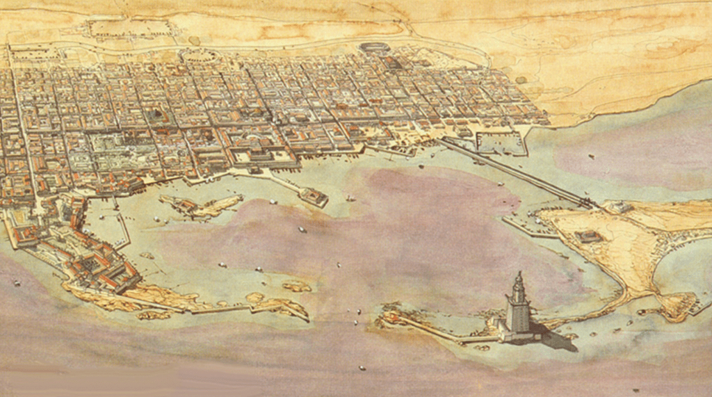 Restitution d'Alexandrie avec vue sur le port et le phare - Cultea