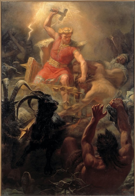 La bataille de Thor contre les géants, réalisé en 1872 par Mårten Eskil Winge - Cultea