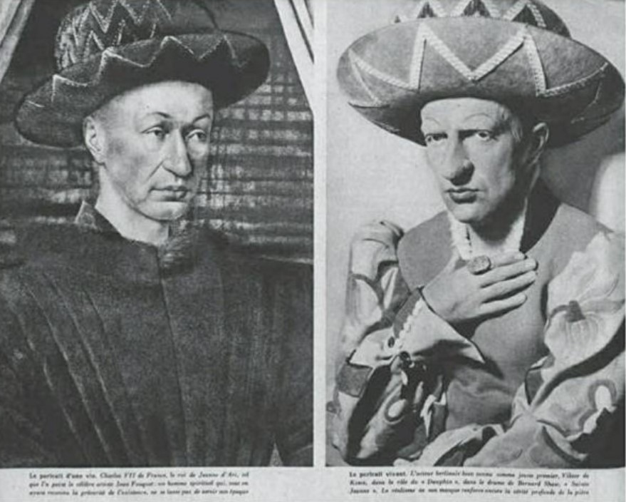Opposition entre le portrait de Charles VII, roi français et le comédien allemand Viktor de Kowa. Les deux présentent des similitudes, ce qui honore la culture française - Cultea