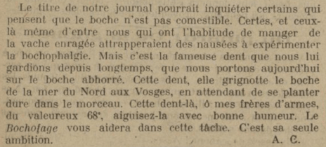 Écrit d’André Charpentier, rédacteur en chef du Bochofage, édition du 14 juillet 1916 - Cultea