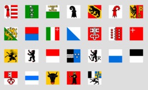 Les drapeaux des 26 cantons suisses