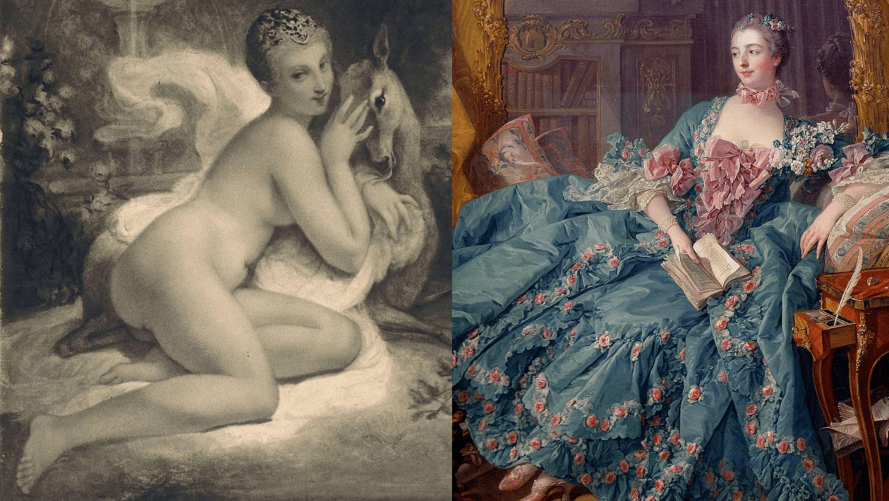 Diane de Poitiers par François Souchon et La Marquise de Pompadour par Boucher
