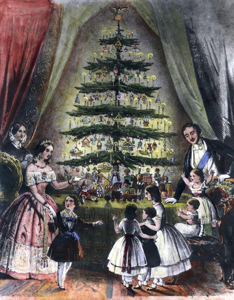 la reine Victoria, le prince Albert et leurs enfants admirant un sapin de Noël