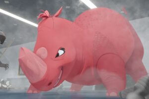 Transformation en rhinocéros dans le film Nimona
